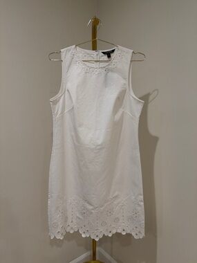 Lauren Ralph Lauren White Sleeveless Eyelet-Trim Shift Dress